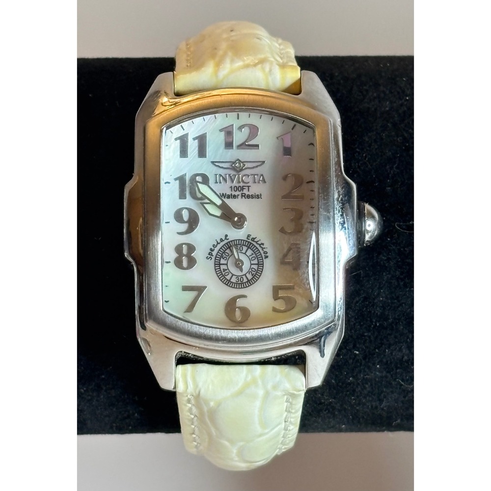 Invicta Special Edition Mother Pearl Dial Tonneau Watch F3085531 Cream Leather